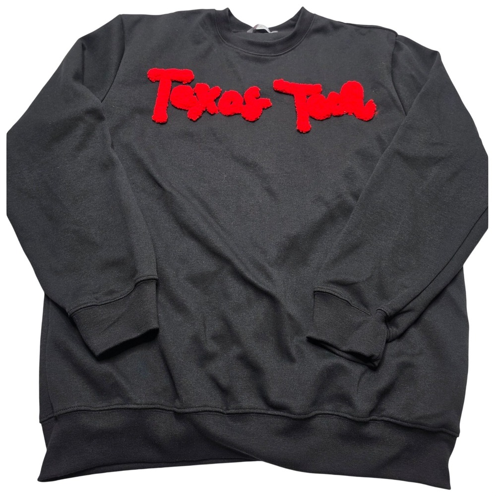 Vango Texas Tech Sweatshirt Black Red Chenille Patch Pullover Crewneck Large